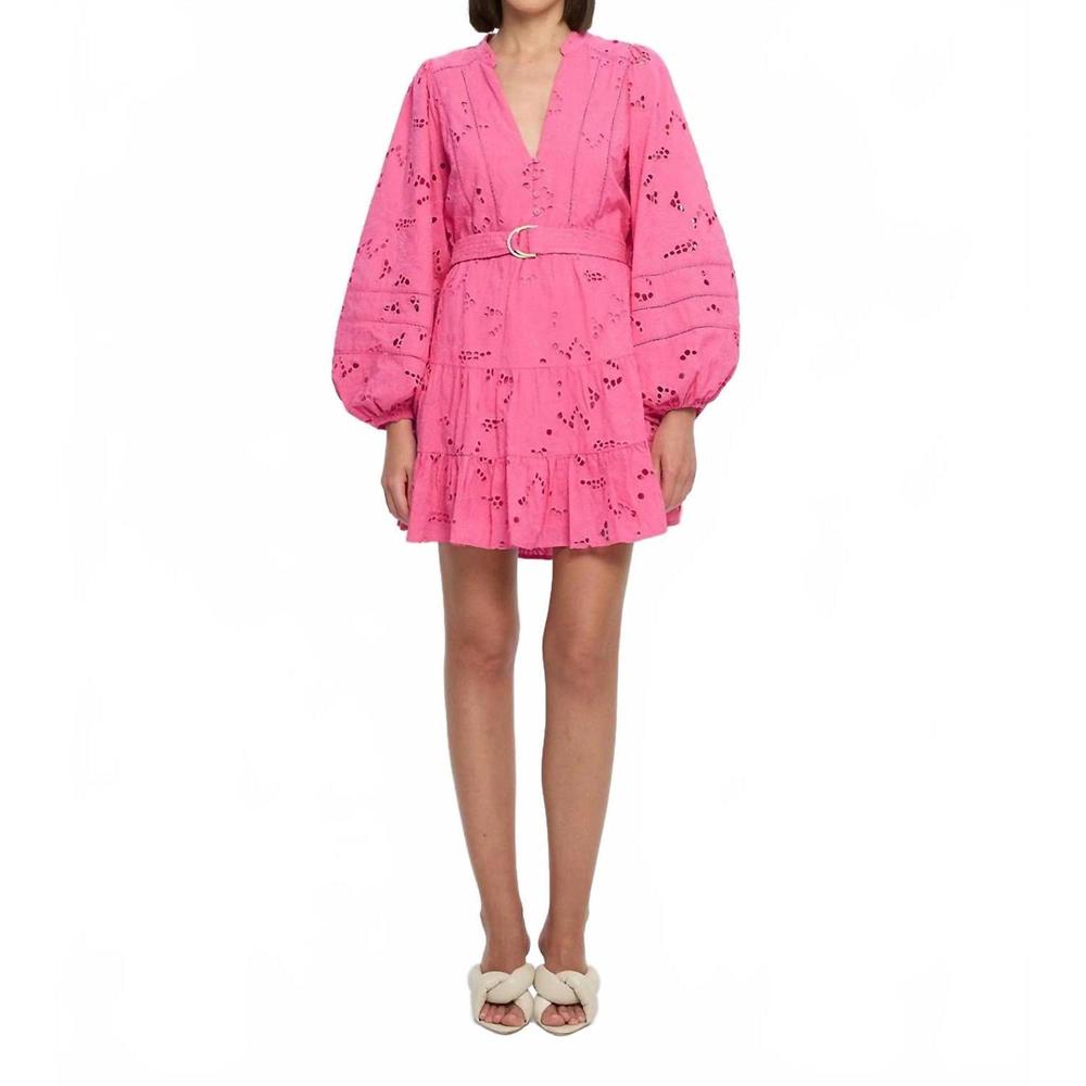 NEW KIVARI corfu long sleeve mini eyelet dress in pink